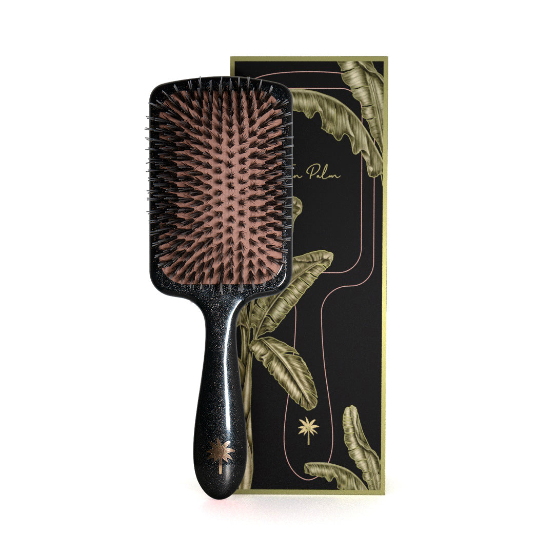 Large Paddle hårbørste, Big Star - Gloss Black w/Glitter